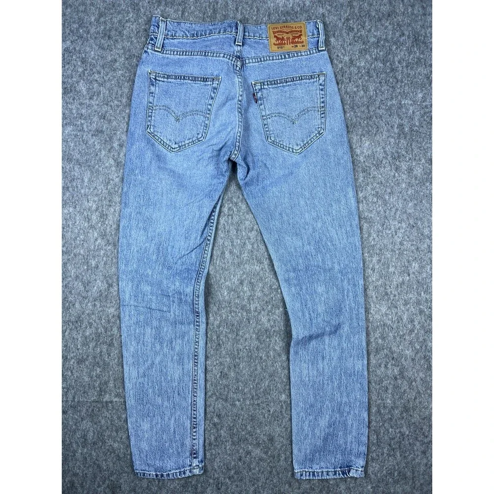 Levis 512 Mens Jeans Slim Fit Tapered Leg Light Wash Distressed Denim Size 28x30